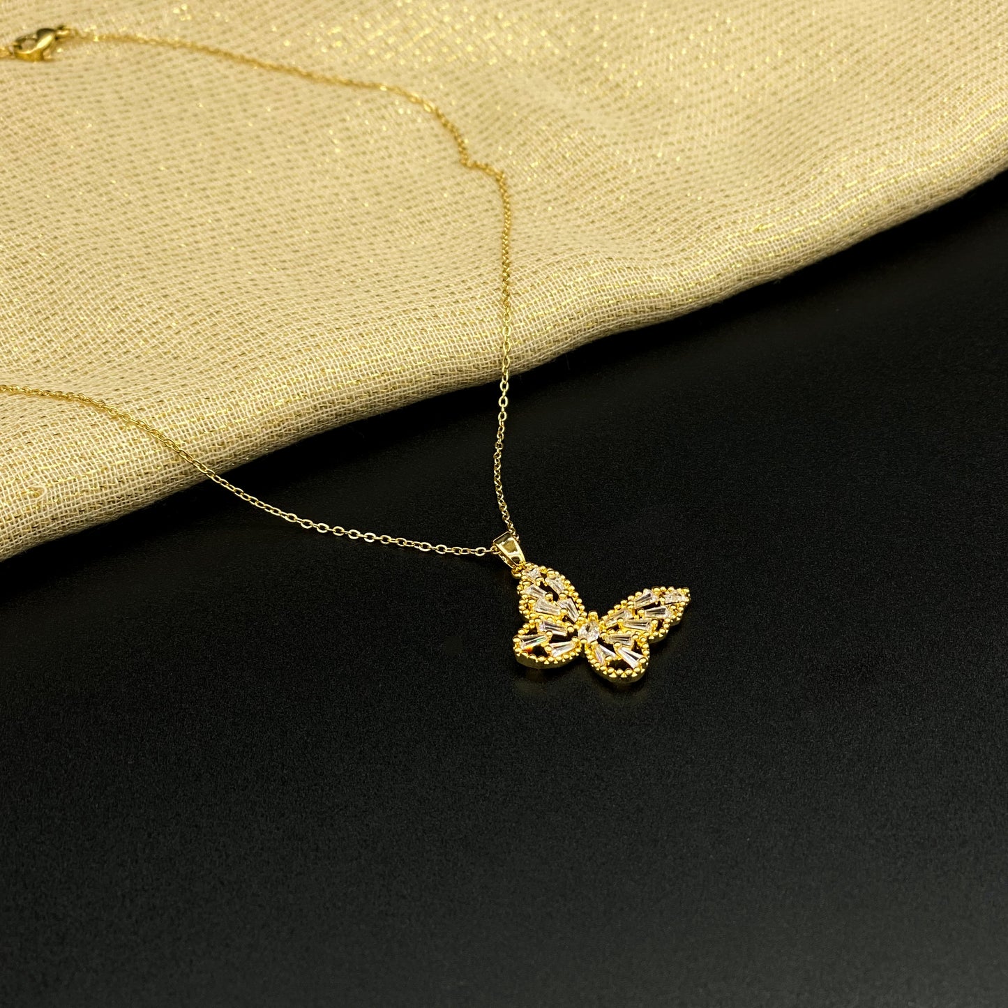 Golden Butterfly Zircon Locket