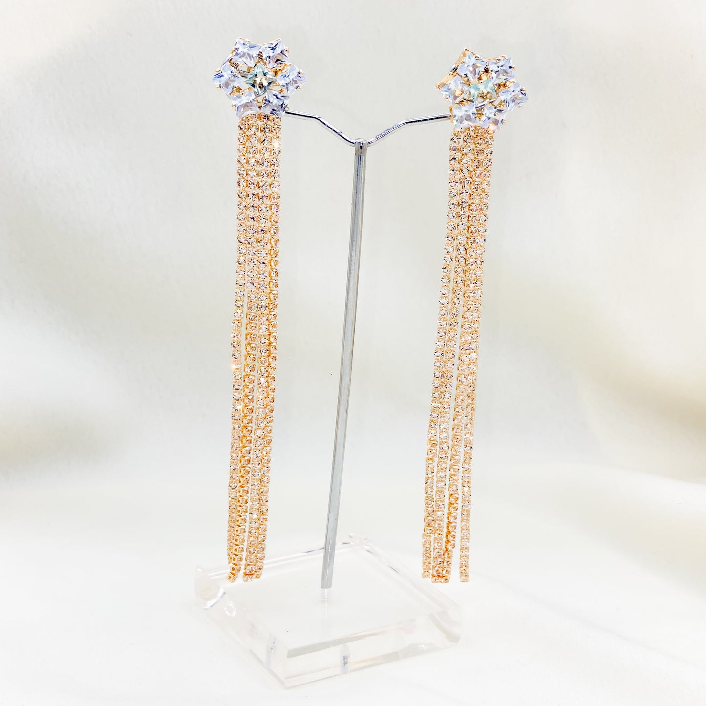 White Crystal Tassel Earrings