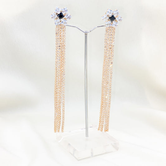 Black White Crystal Tassel Earrings