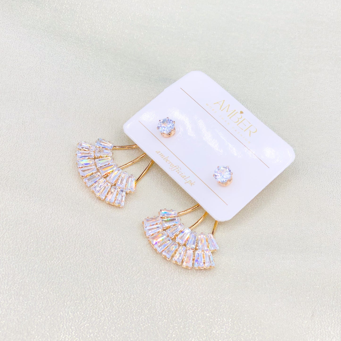 Golden Double Sided Crystal Earrings