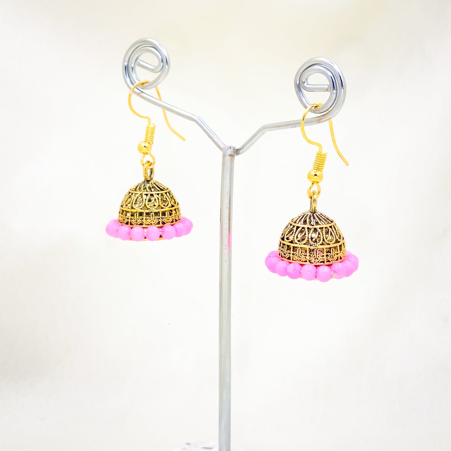 Pink Bead Jhumki
