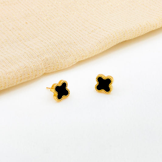 Four Leaf Clover Studs - Black