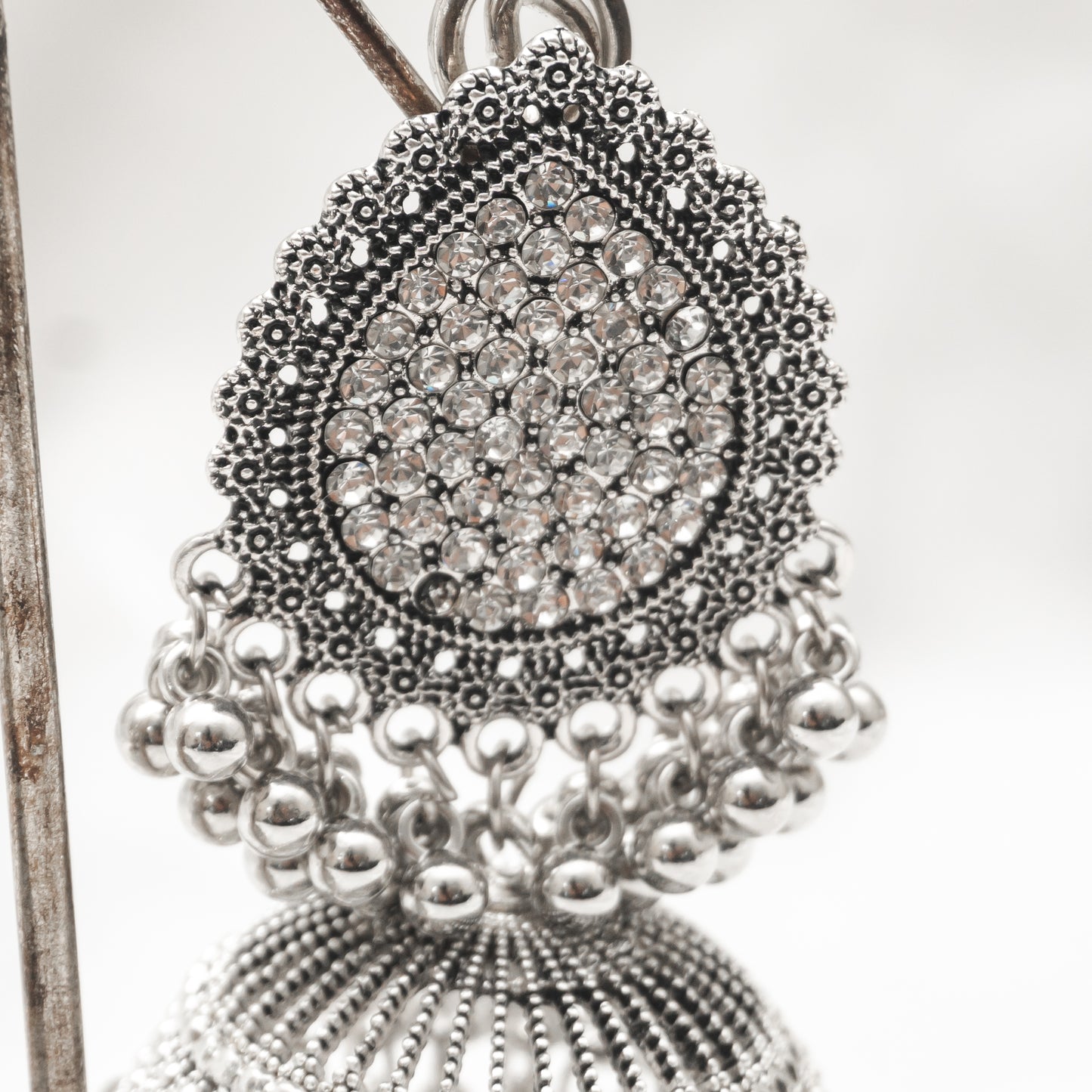 Drop Antique Nagina Jhumka - Silver
