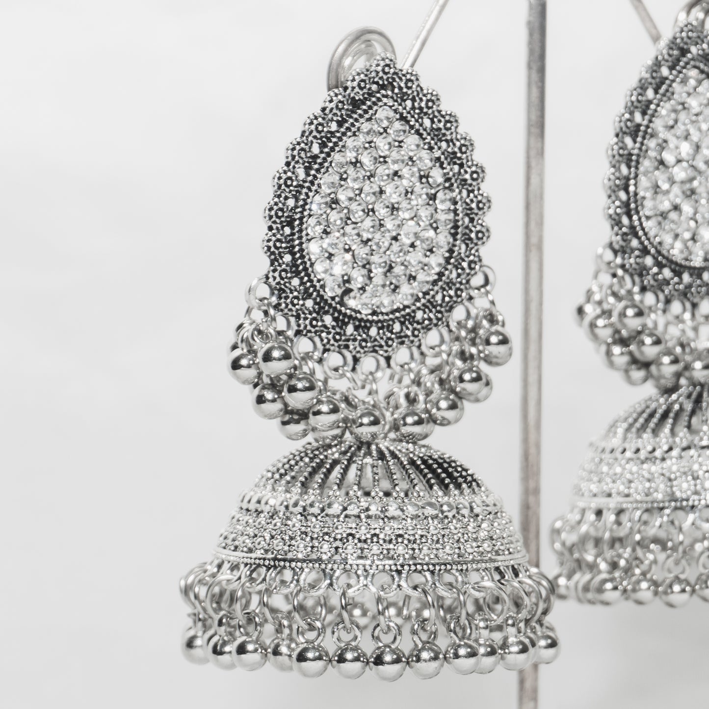 Drop Antique Nagina Jhumka - Silver