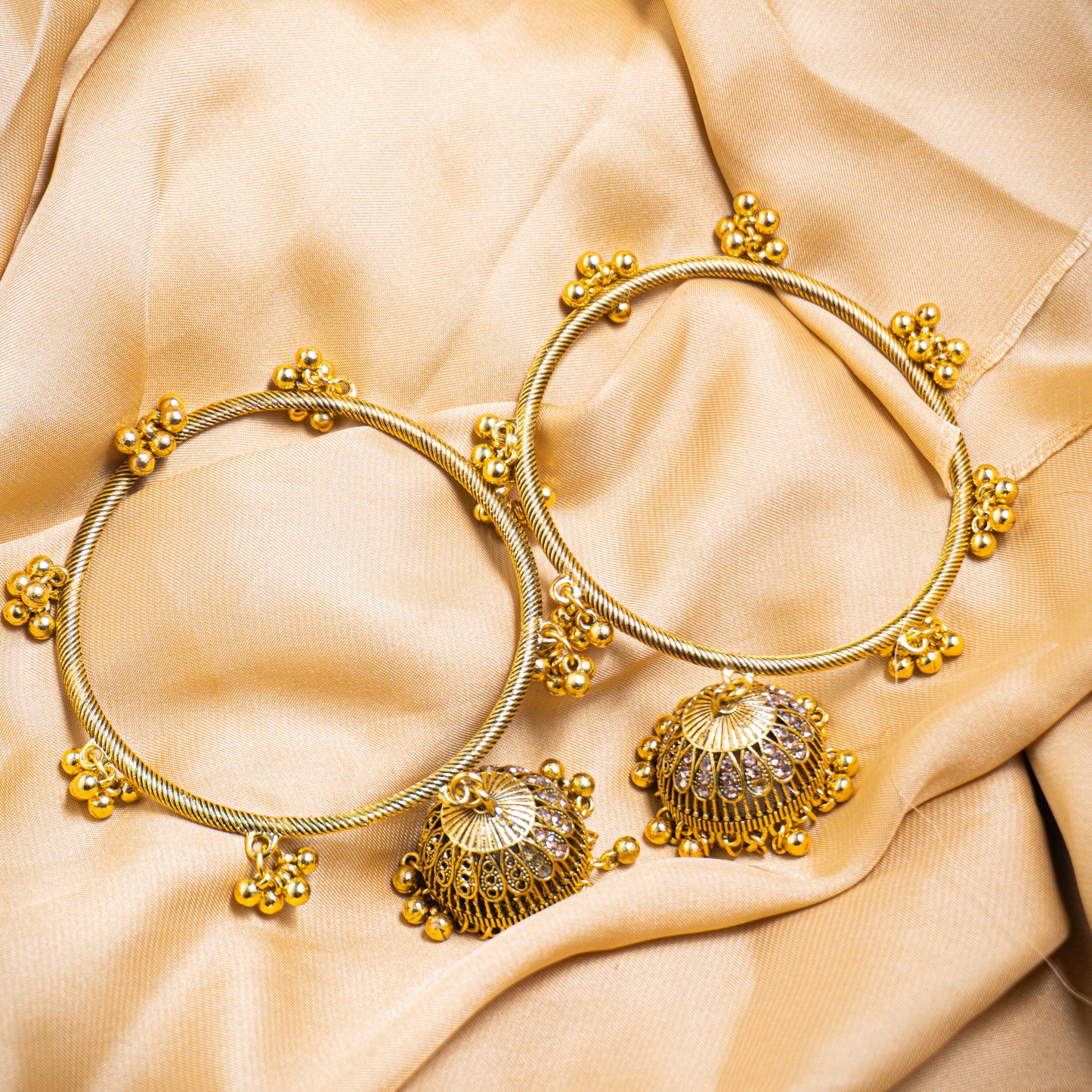 Antique Jhumka Bangles - Gold