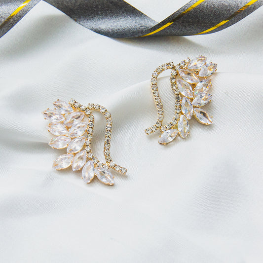 Feather Zircon Earrings - Gold