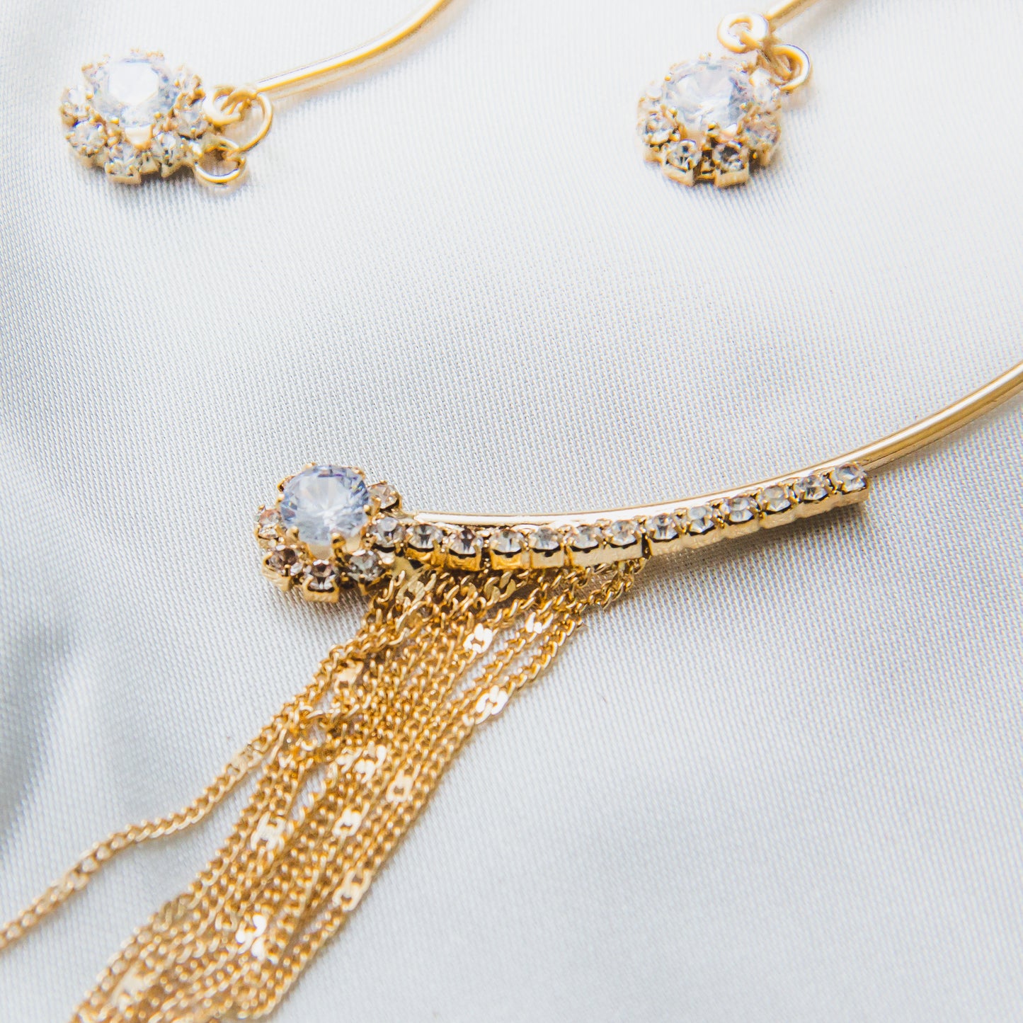 Rhinestone Chain Ear Cuffs - Gold