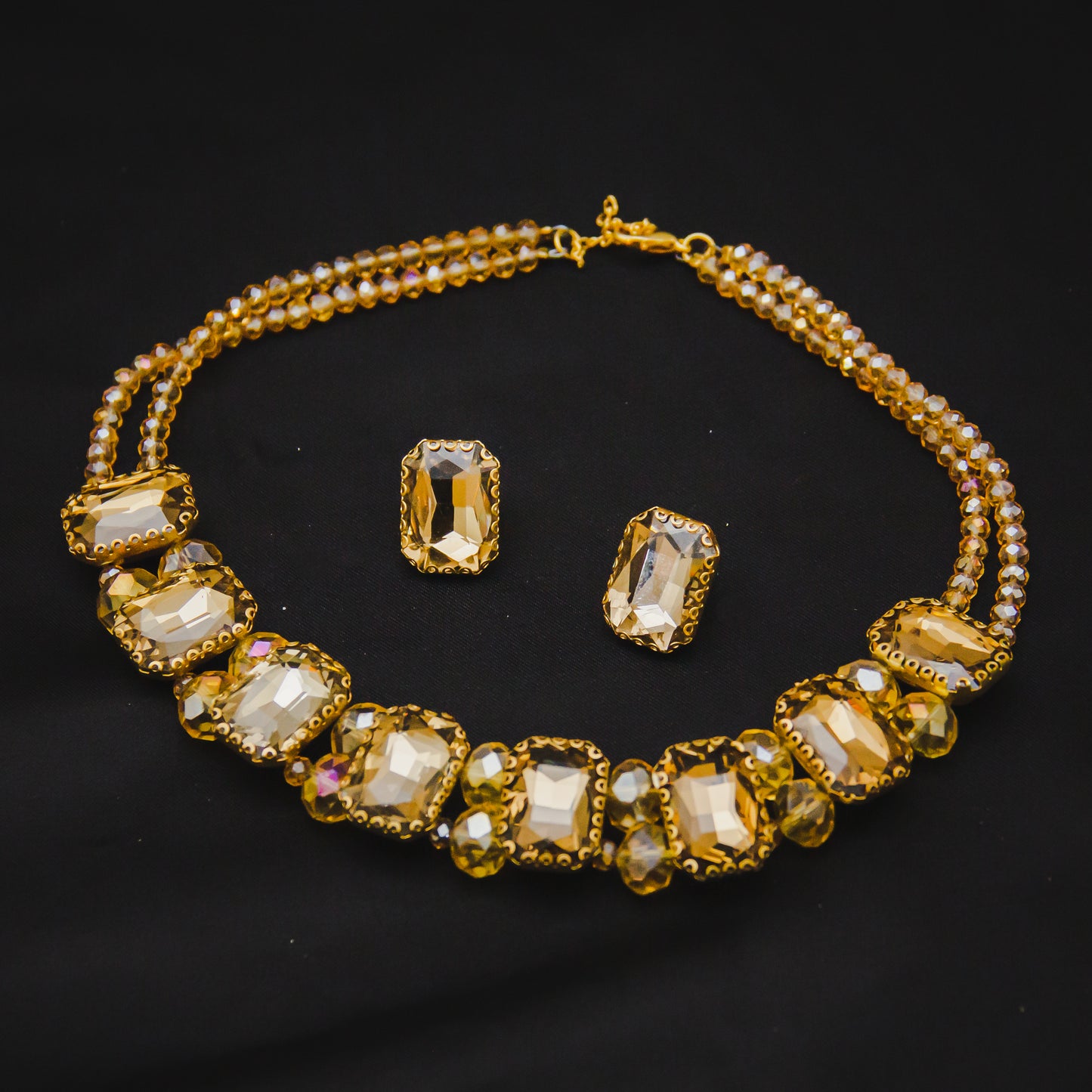 Aurora Crystal Necklace Set - Champagne