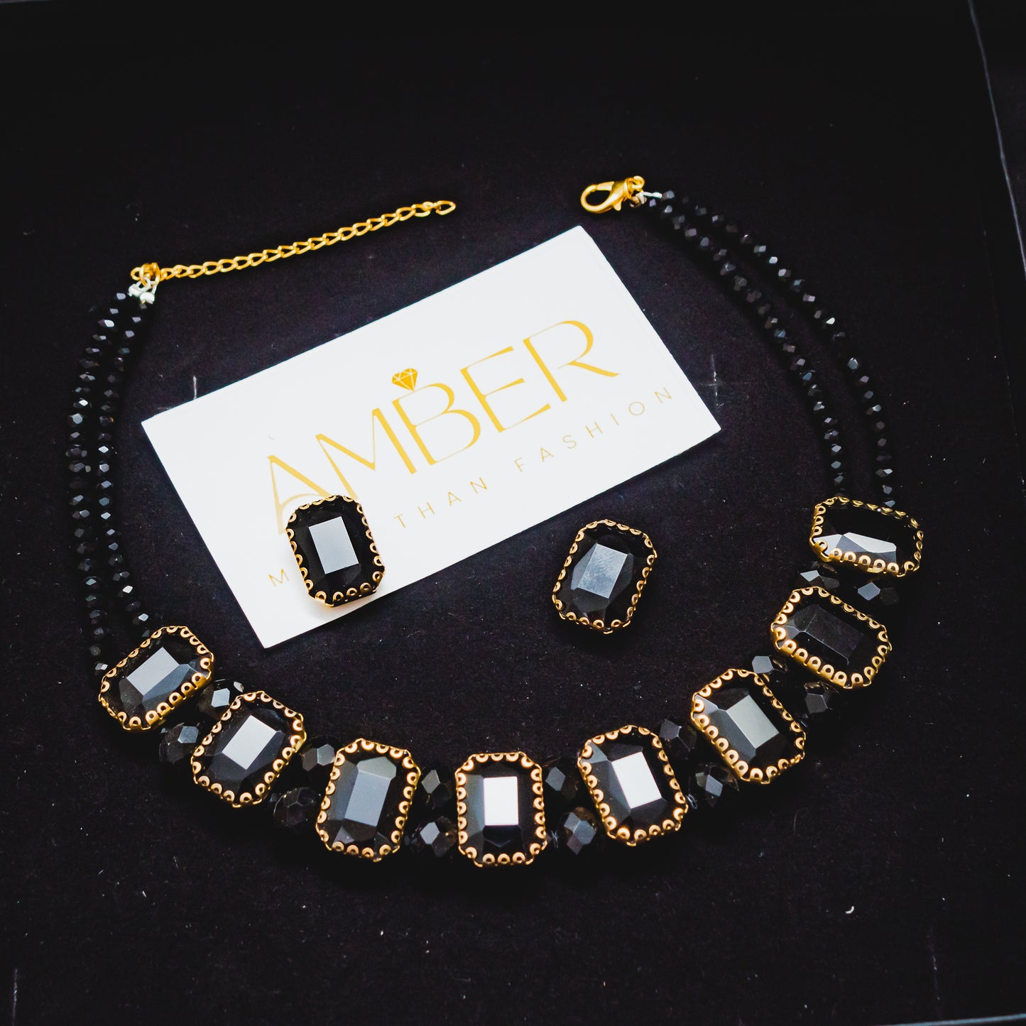 Aurora Crystal Necklace Set - Black