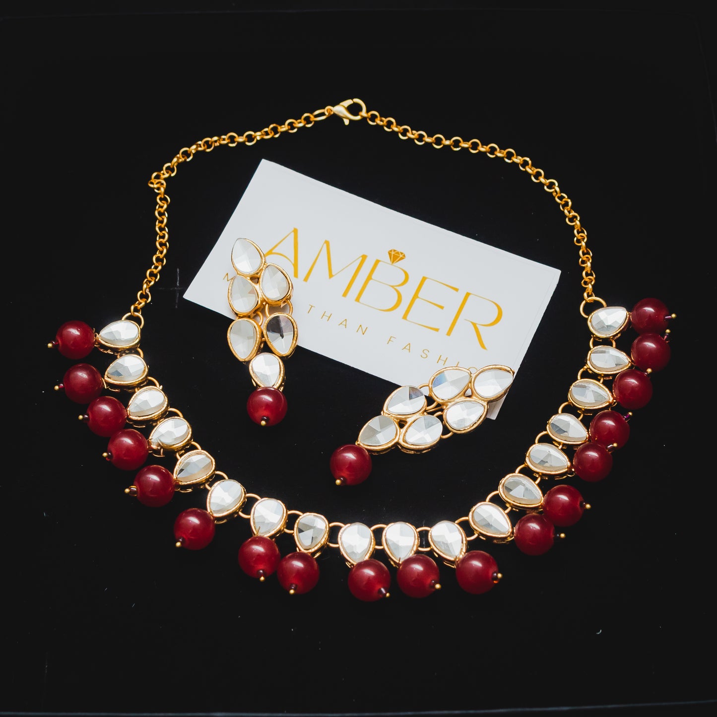 Tear Drop Necklace Set - Maroon