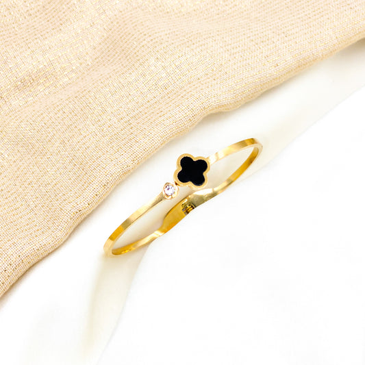 Four Leaf Clover Bangle - Black
