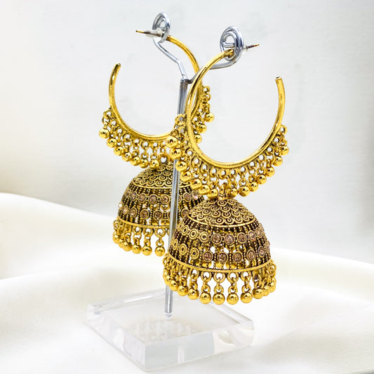 Hoop Nagina Jhumki Bali - Golden