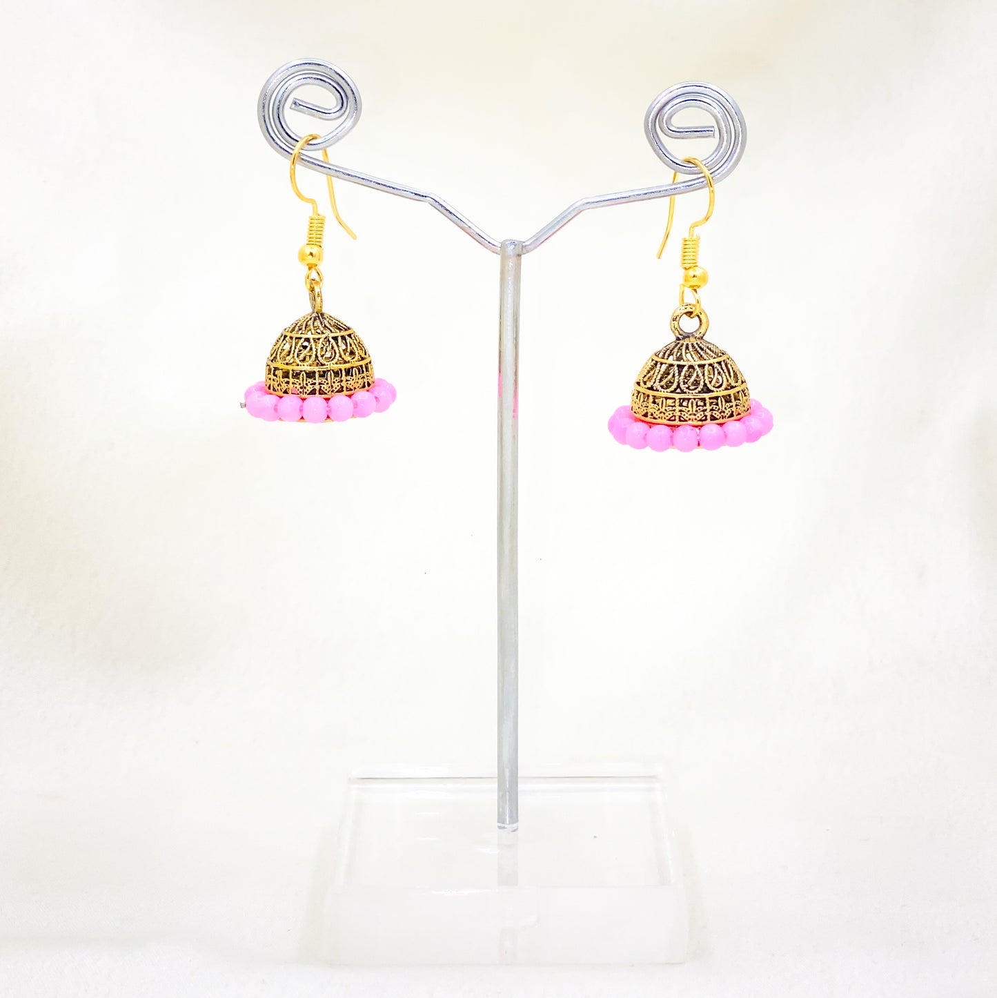 Pink Bead Jhumki