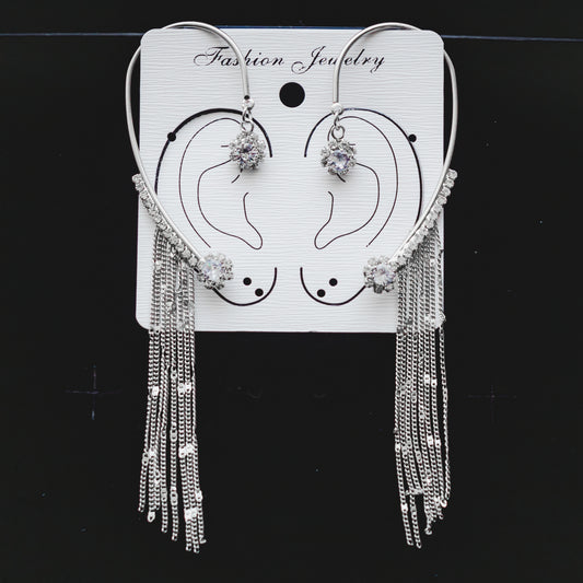 Rhinestone Chain Ear Cuffs - Silver