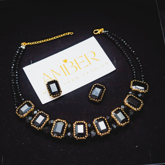 Aurora Crystal Necklace Set - Black